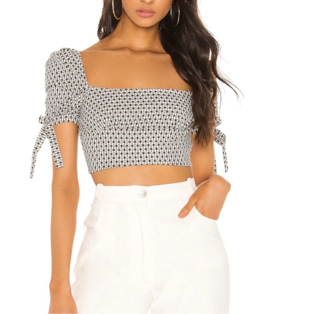 Privacy Please Hall Black and White Puff Sleeve Crop Top